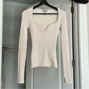 H&M Cream Ribbed Cotton Long Sleeve Women’s Top